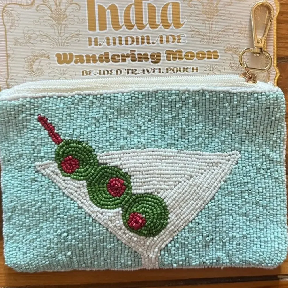NWT Wandering Moon Beaded Martini Travel Pouch Handmade India Clutch Bag